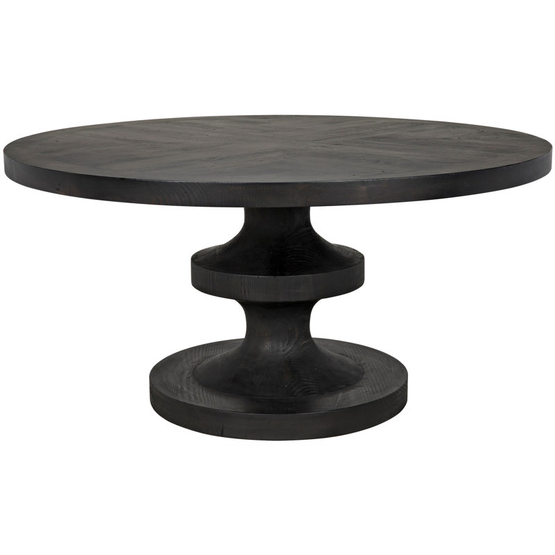 Erica Round Solid Wood Dining Table, Black Wax
