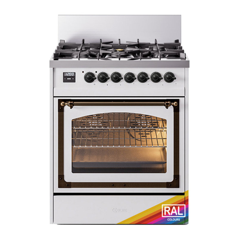 ILVE UN30NMPRAC Nostalgie II Noblesse 30 inch Dual Fuel Range (Triple Glass Door, RAL), Burnished, Natural Gas