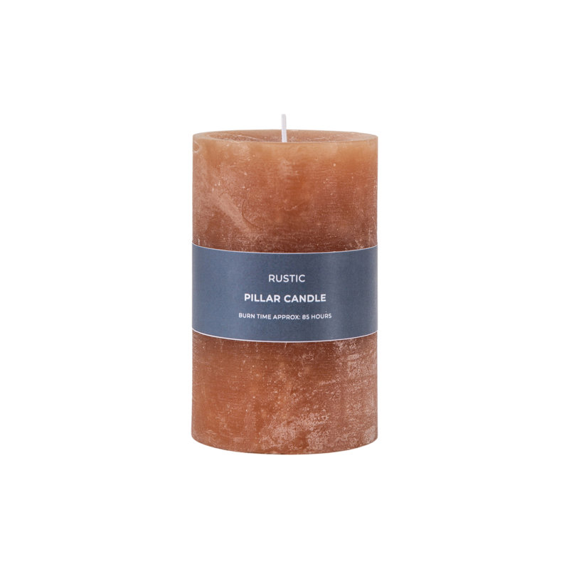 Unscented Pillar Candle, Browny Orange , 14cm H x 9cm W x 9cm D