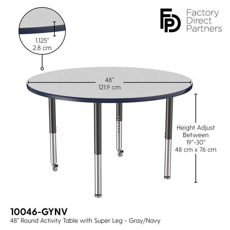 Table ronde à hauteur réglable, 48", Gris / bleu marine / noir, Super
