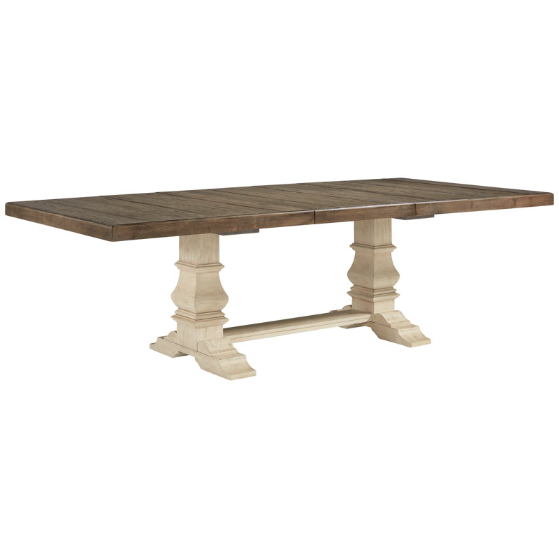 Weathered Gray and Antiqued White Extendable Wood Dining Table