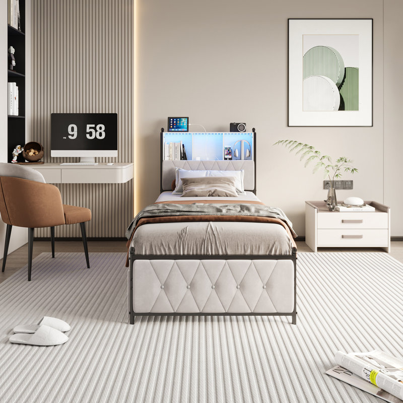 Upholstered Velvet Bed, Single (3')