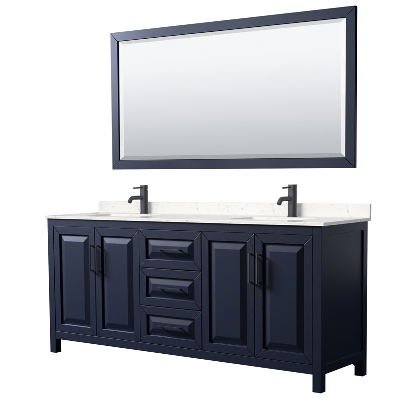 Daria 80'' W Double Vanity, Dark Blue, Carrara Cultured Marble, Brushed Gold