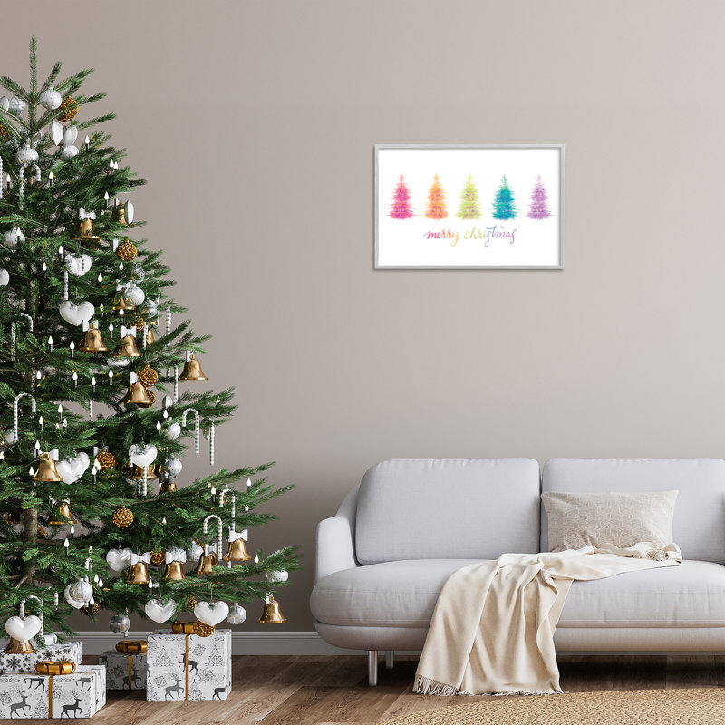 Rainbow Christmas Trees, art de la giclée encadrée par House Fenway, Estampe numérique Farmhouse, H 16 po x l 24 po