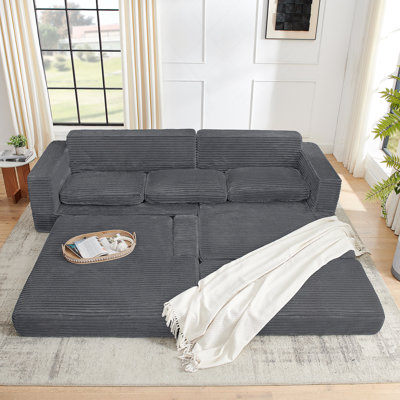 Versatile Modular Sectional Sofa With Transformable Bed Function And Soft Corduroy Cover
