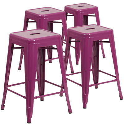 Commercial Grade Backless Metal Indoor-Outdoor Barstool with Square Seat