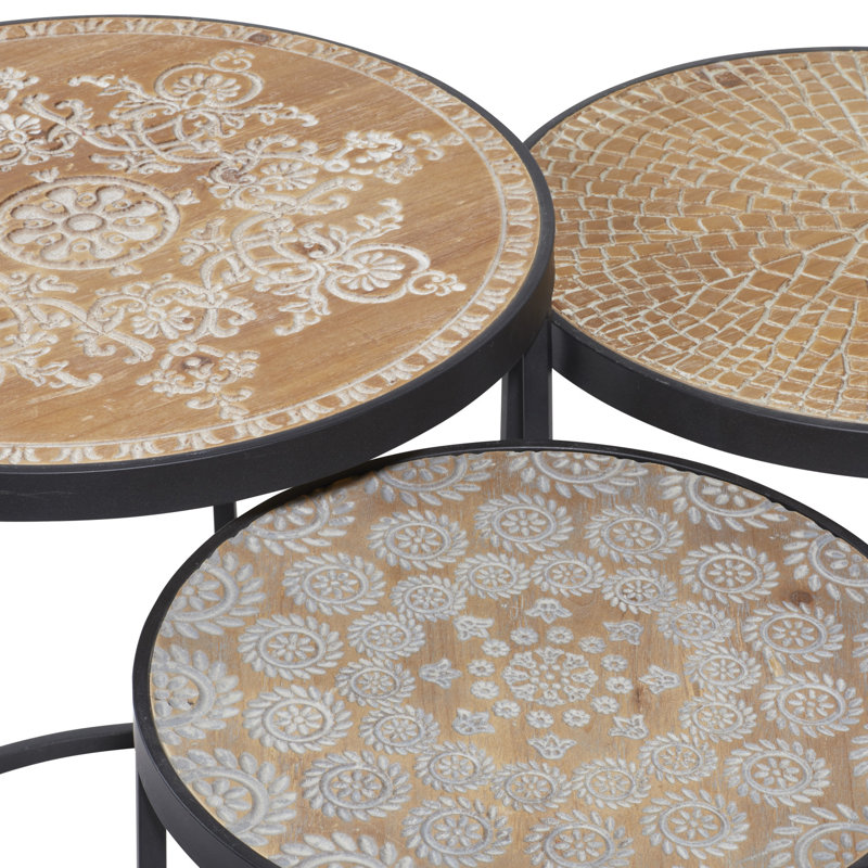 Albie Solid Wood Top Nesting Tables, Beige, Black