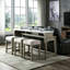 Ensemble de table haute en chêne rustique vieilli, plateau en marbre artificiel avec rangement et 3 tabourets rembourrés à clous décoratifs, bois (pin) et MDF