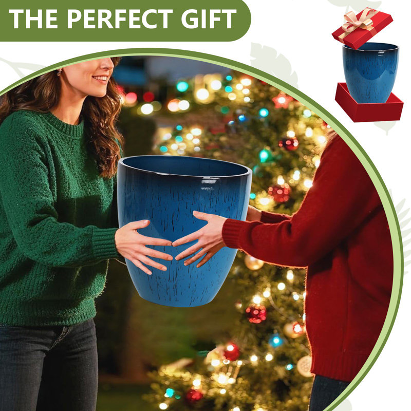 2 Pack 21" Tall Planters Sturdy Plant Flower Tree Pots For Indoor Outdoor Decor, 11.81" H x 11.81" W x 11.81" D, Blue