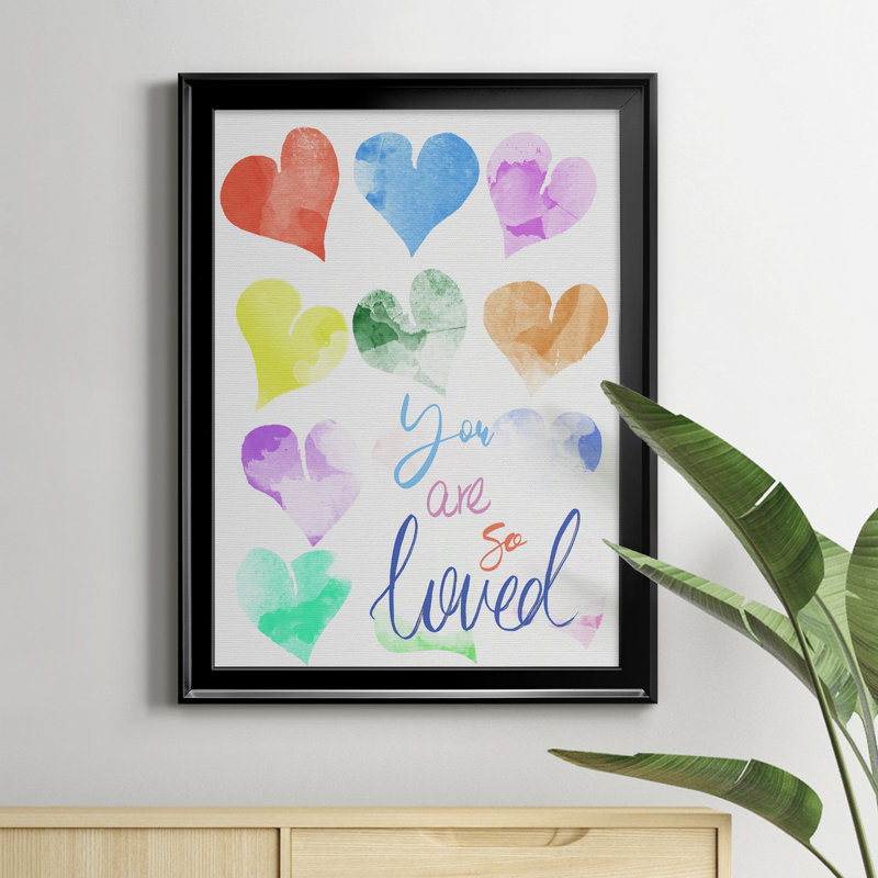 «You Are So Loved», art textuel sur toile, H 22,5 po x l 30,5 po x P 1,5 po, Cadre noir