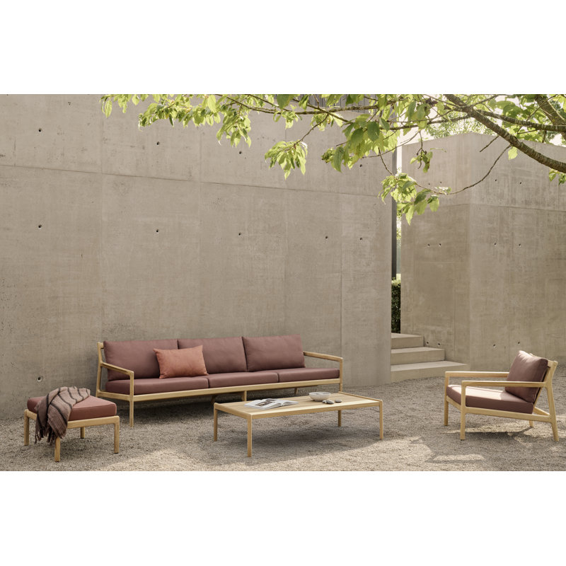 Jack Outdoor Outdoor 3 - Seat Patio Sofa, Teak, Burgandy