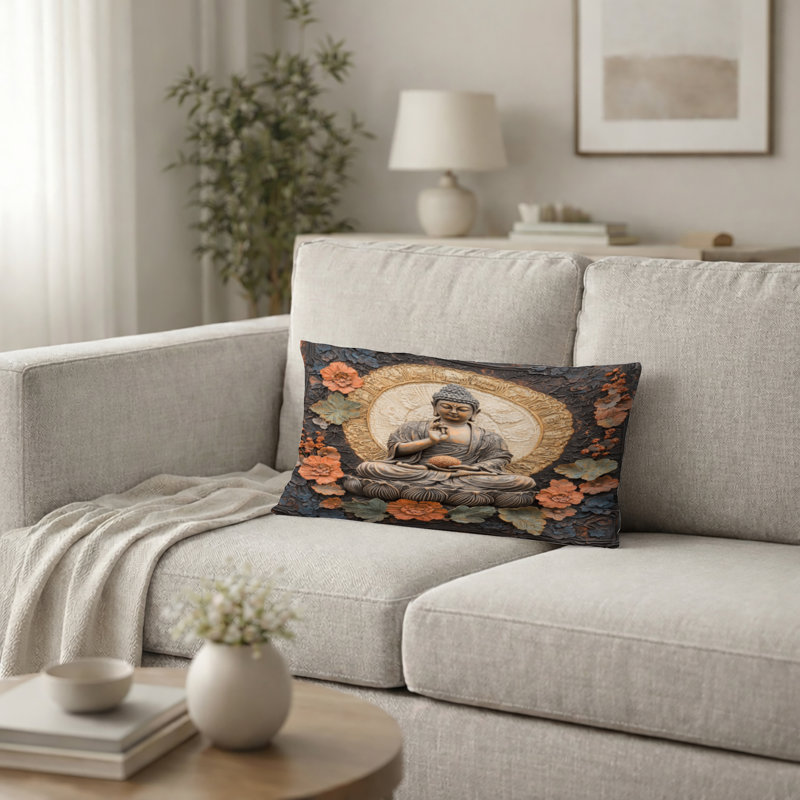 Coussin Buddha Sacred Legacy Of Buddhism, H 12 po x l 20 po