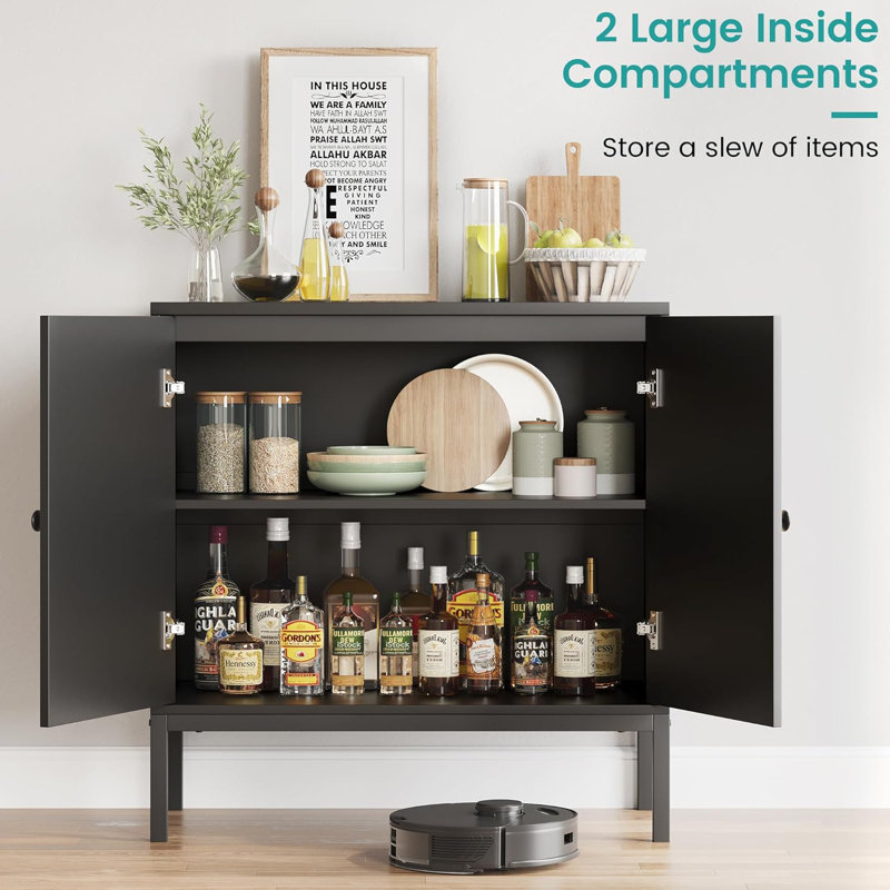Areyona Rattan Buffet Cabinet Storage Cabinet with Doors and Shelves, Black