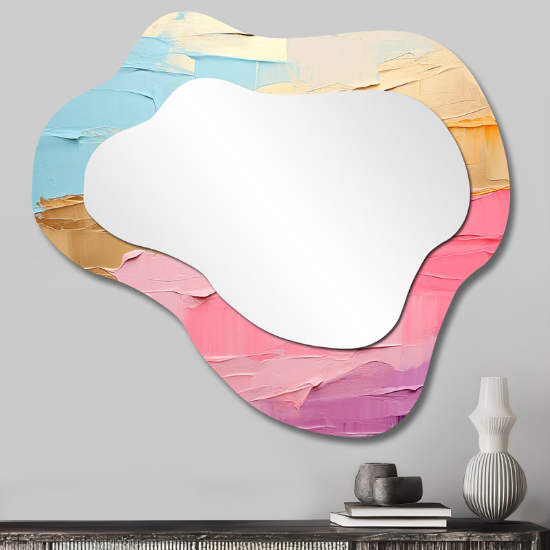 Minimalism Chasing Rainbows I - Rainbow Irregular Shape Decorative Mirror, Traditional Asymmetrical Wall Mirror, Printed Metal Art