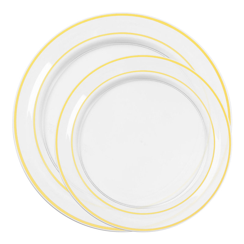 Service de table en plastique transparent à bordure dorée - 120 couverts