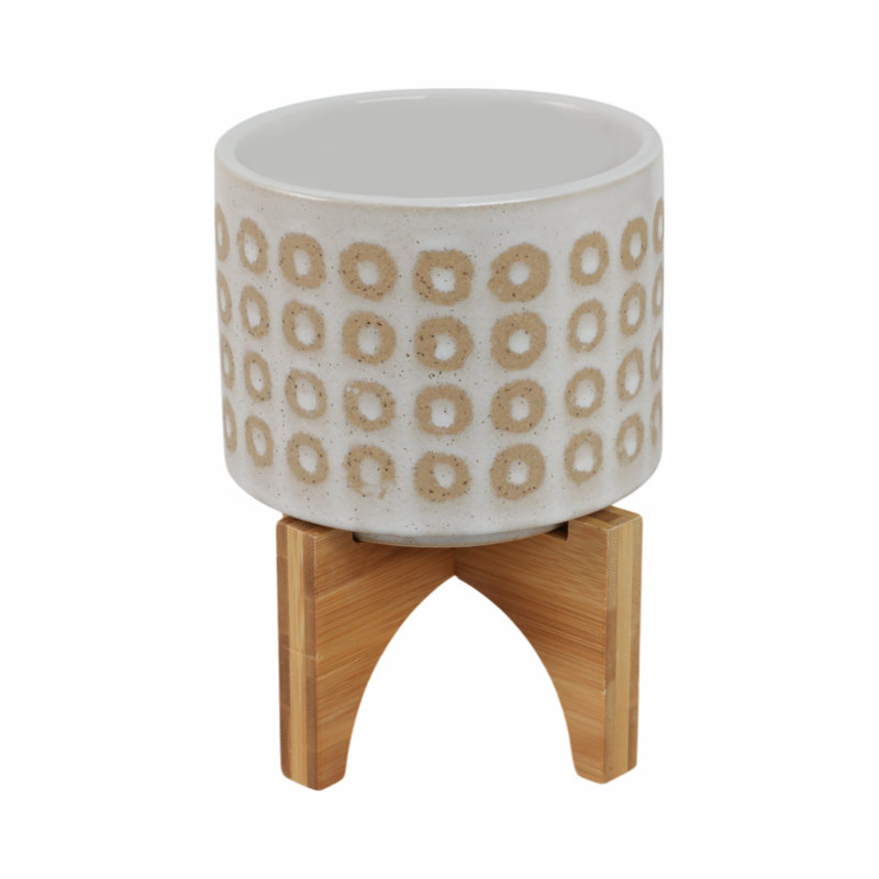 Circles Planter with Stand, White, 7" H x 5" W x 5" D