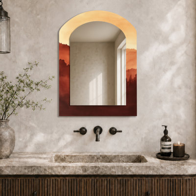 Minimalist Wall Mirror – Boho Landscape I, Metal Print