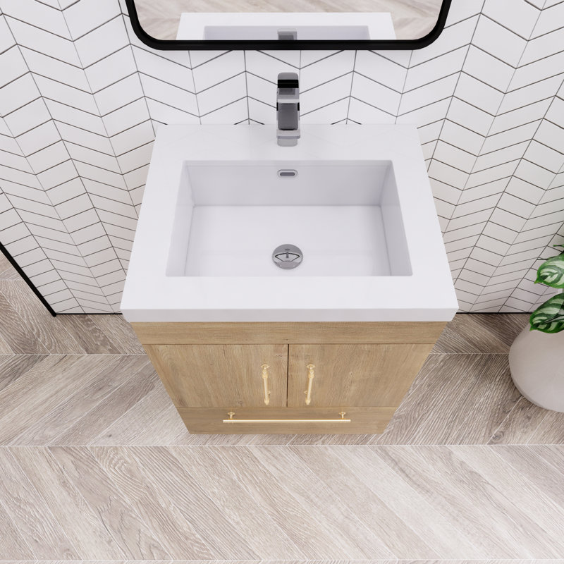 Meuble-lavabo simple Spring, Chêne et teck