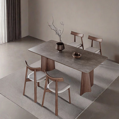 Modern simple light luxury dining table 4 - Person Double Pedestal Base Dining Set