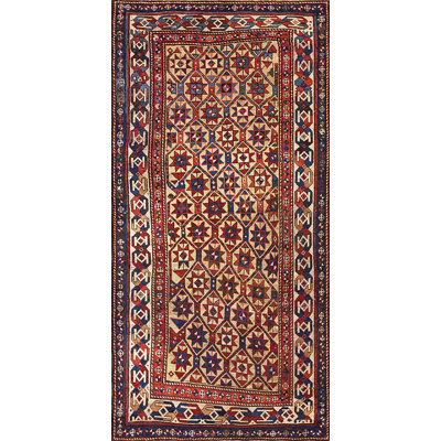 Yellow Antique Tribal Geometric Caucasian Star Design Kazak Rug