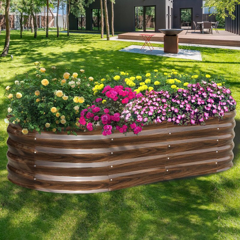 Galvanized Raised Garden Bed for Outdoor, Brown, 17" H x 70.8" W x 35.4" D
