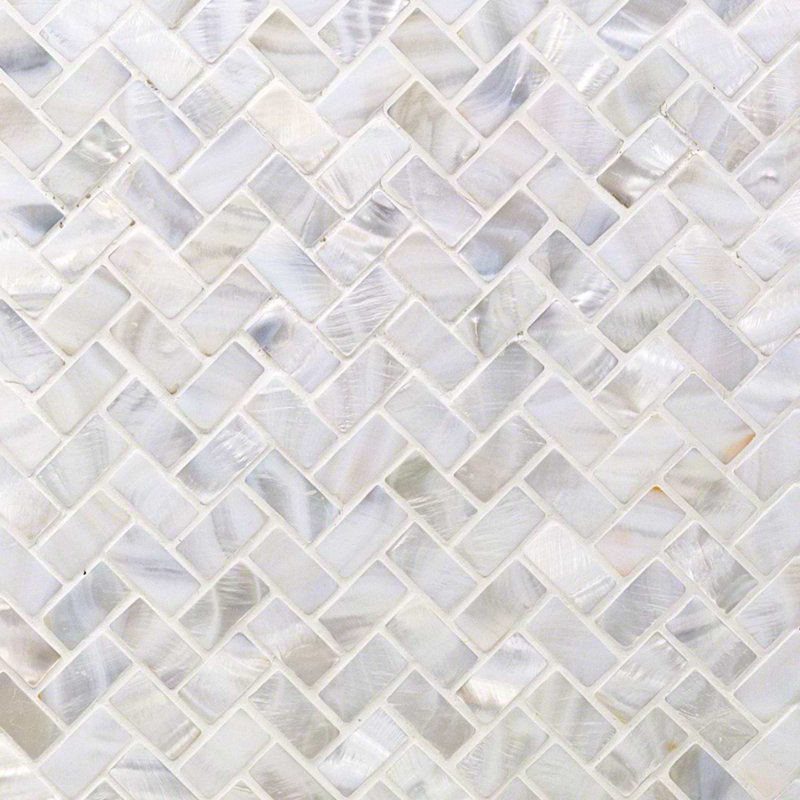 Oyster .5x1 Herringbone Polished Pearl Mosaic Tile