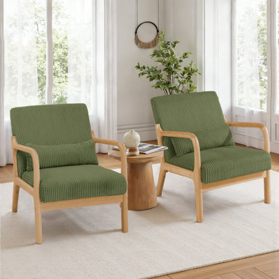 Fauteuil d'appoint de style Mid-Century moderne avec coussin de taille, fauteuil en tissu confortable avec structure en bois massif pour le salon, la chambre à coucher