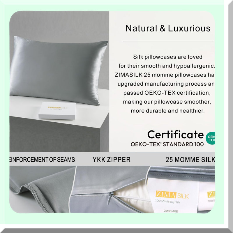 SilkLux 25 Momme Silk Pillowcase - Hair & Heath Care - 100% Mulberry Silk - Grade 6A - 900 Thread Count - Queen Size 20''x30'' - Iron Gray - Gift Choice