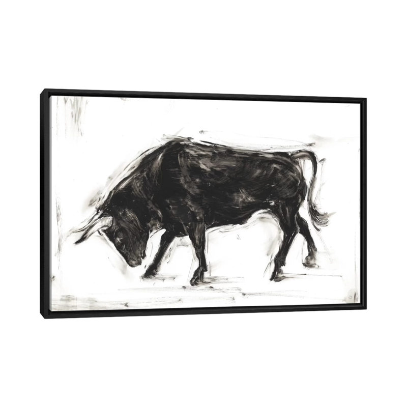 « toro i », reproduction sur toile tendue, H 18 po x l 26 po x P 1,5 po, Toile avec cadre noir, Pas de tapis