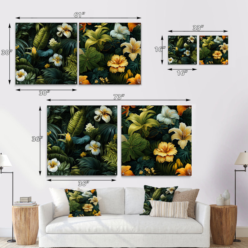 Friederike - ensemble de 2 art mural en verre acrylique, H 16 po x l 33 po