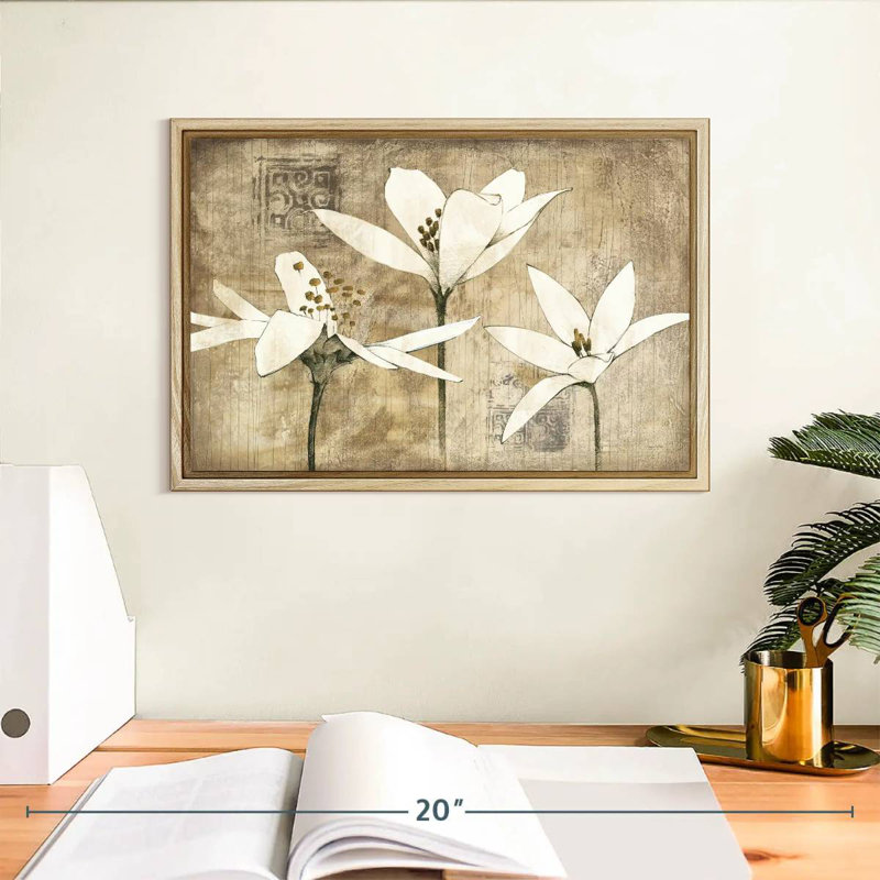 Crayon floral III, Cadre flottant en bois naturel, 13 po x 9 po