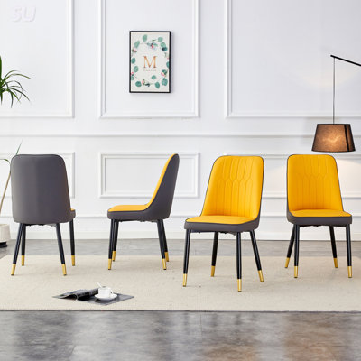 Modern Dining Chair with Dual Tone PU Leather Backrest and Sturdy Metal Legs, Comfortable and Durable for Various Spaces, Set of 4