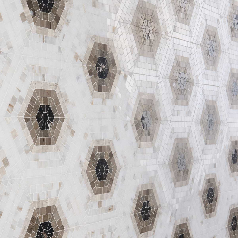 Ako 6" Hexagon Marble Micro Mosaic Tile, Saint Laurent Brown
