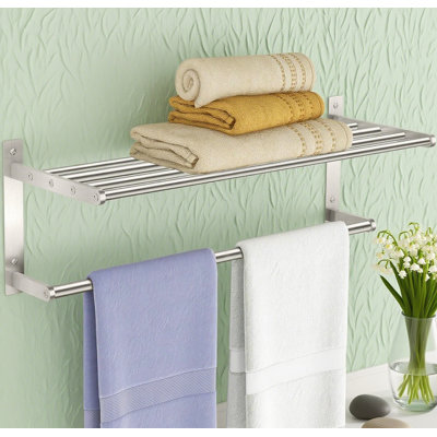 Stainless Steel Bathroom Towel Rack With Shelf - 2 Tier Wall Mounted Towel Storage, Rustproof Design, For Bathroom Organization