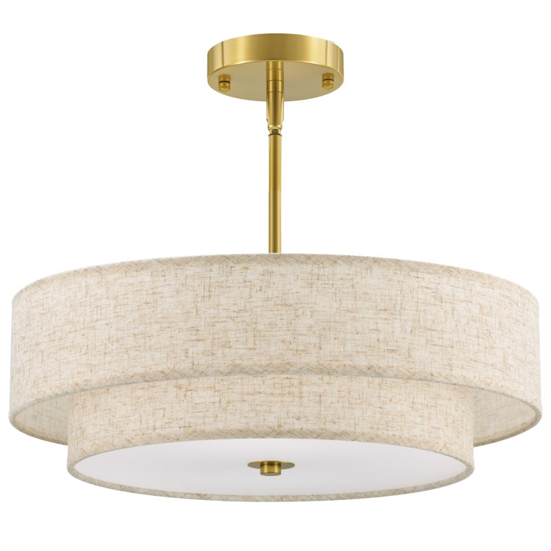 Lustre semi-encastré en tissu 4 lumières Maskell, Doré