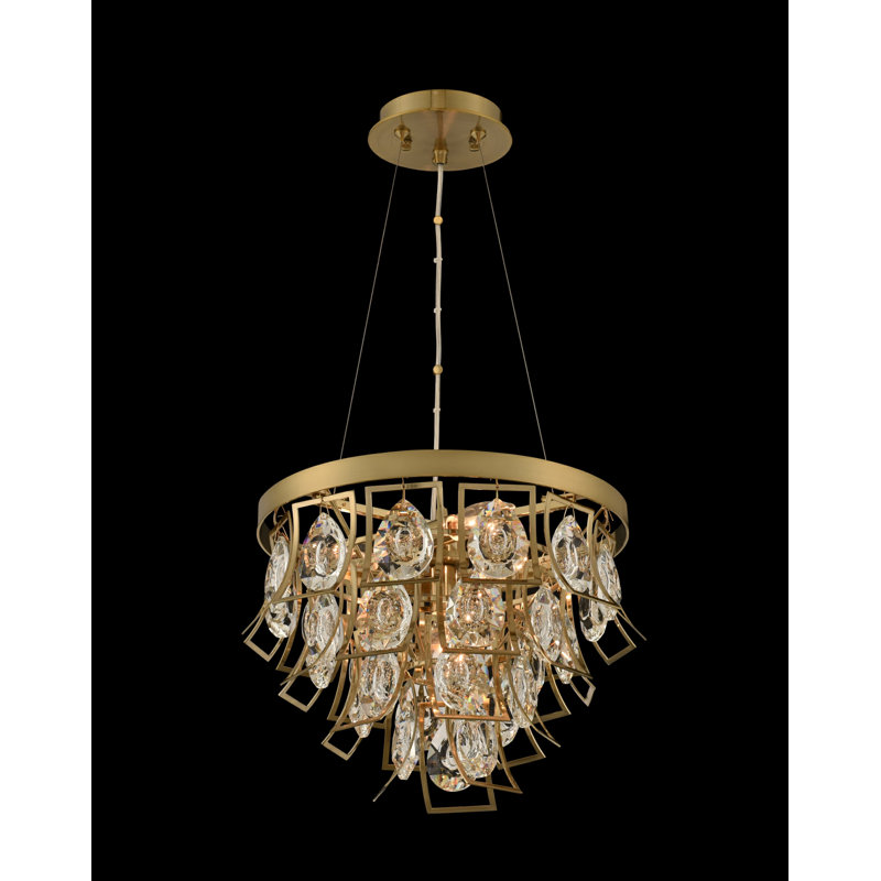 Lustre à niveaux unique / remarquable à 4 lumières avec accents Crytal Carmella, Laiton brossé