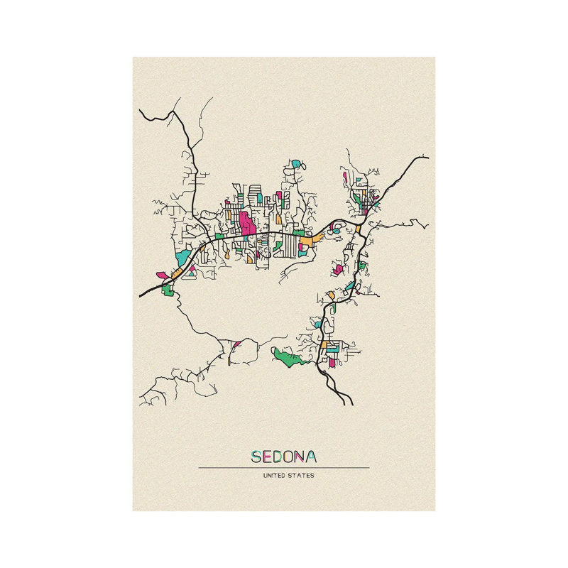 Sedona, Arizona Map by Ayse Deniz Akerman - Wrapped Canvas Gallery-Wrapped Canvas Giclée, 30.48 cm H x 45.72 cm W