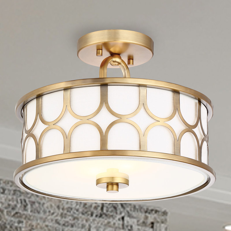 Plafonnier 2 lumières Meridian en laiton naturel, Natural Brass, Laiton naturel