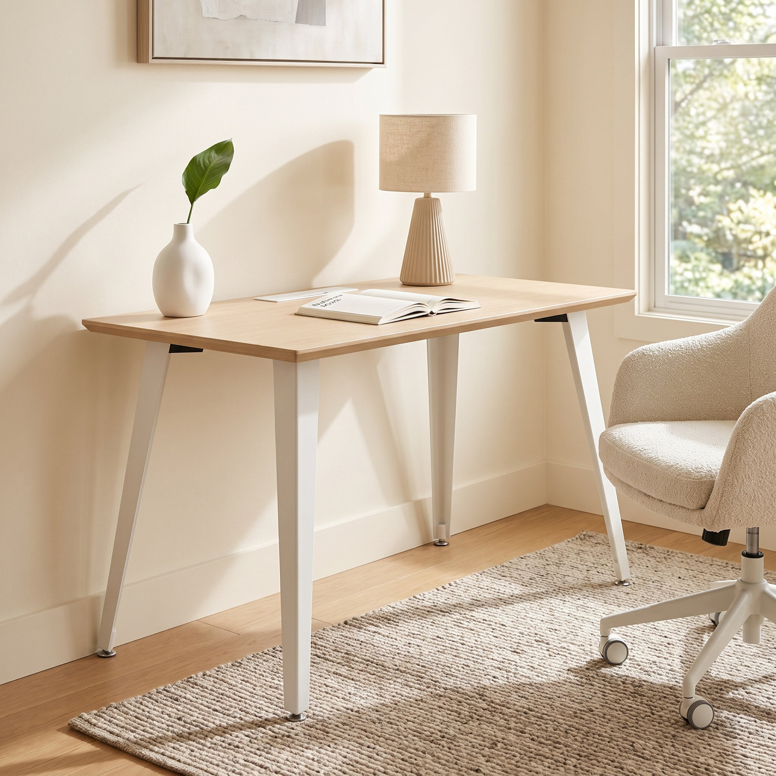 Writing Desk, 30" H x 48" W x 24" D, Woodgrain, White