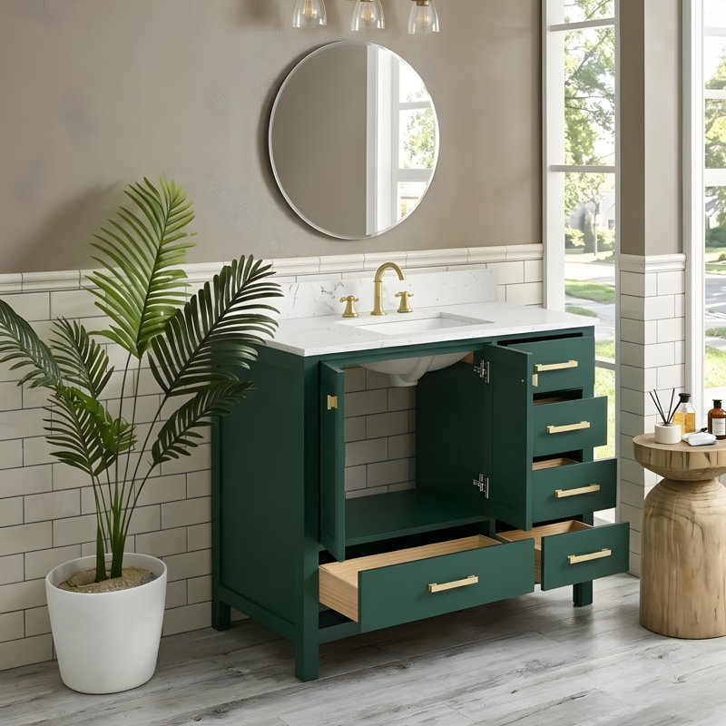 Meuble-lavabo moderne autoportant, Vert/doré