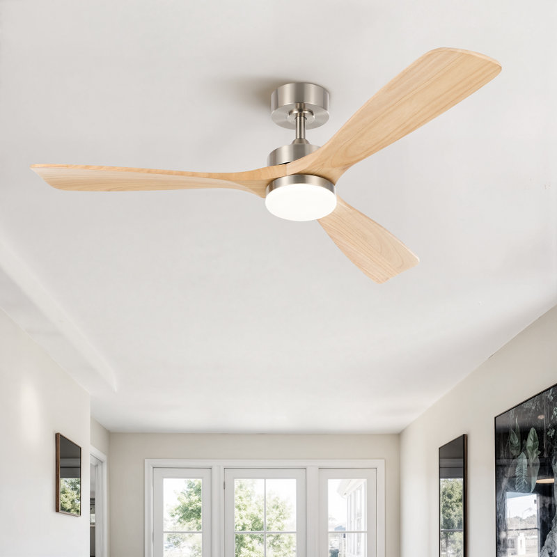 52" Brechter 3 - Blade LED Modern Classic Ceiling Fan with Remote Control and Light Kit Included, Nickel