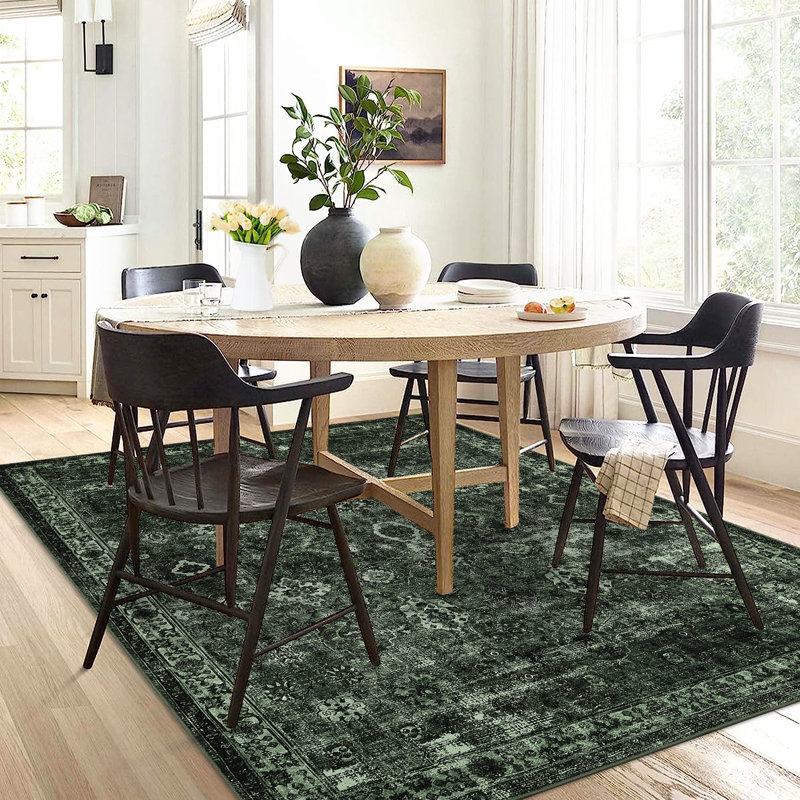 Tapis à motif floral rétro Boho, Green, Rectangle 10' x 13'