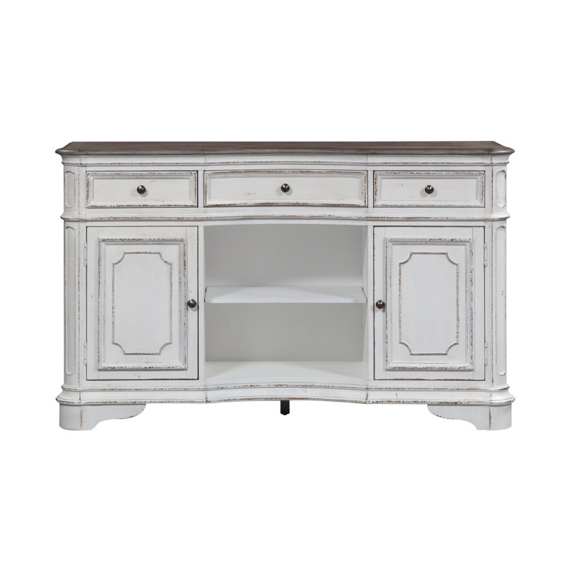 White Traditional Mirrored Server with Oak and Birch Veneers