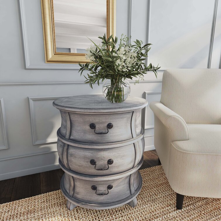 Madalene 3 Drawer Barrel End Table - Grey