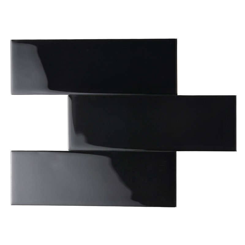 3" x 9" Glass Subway Tile, Black