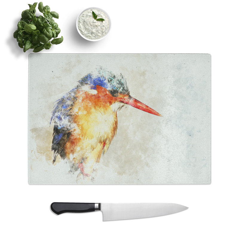 Tempered Glass Exquisite Kingfisher Bird Chopping Board, 28.5 cm x 39 cm