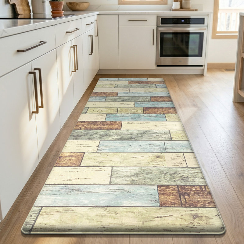 Tapis de sol antidérapant 24 po x 60 po, Bleu / Beige