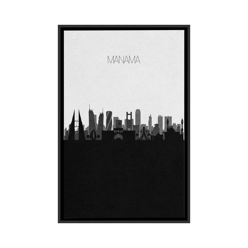 Manama, Bahrain City Skyline by Ayse Deniz Akerman - Print on Canvas, Black Framed, 66.04 cm H x 45.72 cm W