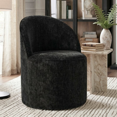 Rolling Small Upholstered Barrel Swivel Chair With Hidden Casters