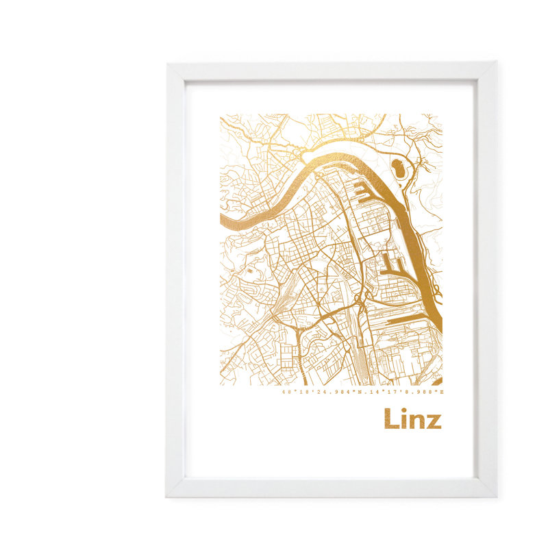 Linz Map - Single Picture Frame Print, 42.5cm H x 32.5cm W x 3.5cm D